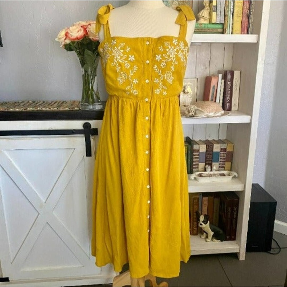 F21 Tie-Strap Embroidered Midi Dress